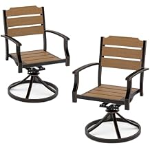 Cozyman Outdoor Dining Chair Set of 2, Swivel Rocking Patio Chairs, HDPE Seat with Aluminum Frame Patio Dining Chairs, Outdoor Chairs, Balcony Chair for Backyard Deck Porch, Brown-Oil Printed