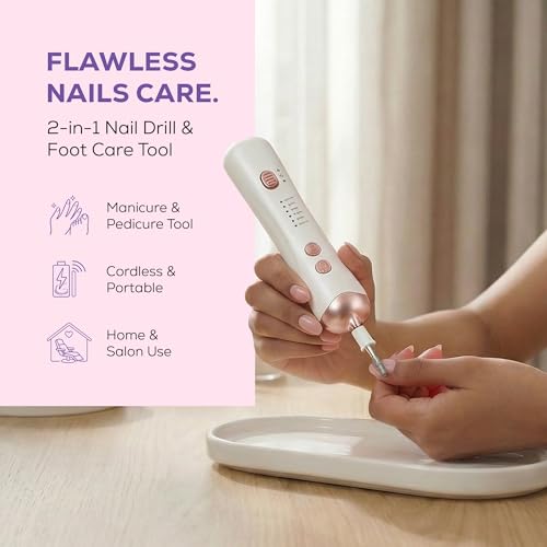 Image of Aerowave Precision Pro Nail Drill & Polisher | Professional Electric Nail Care Tool for Home Manicure & Pedicure | Shape, Trim & Polish | 5 Speed, 8 Attachments | Rechargeable Type-C | Men & Women