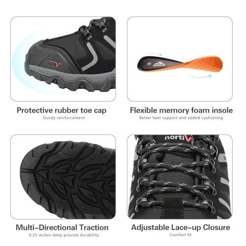 NORTIV 8 Herren wasserdichte Wanderschuhe Low Top Leichte Outdoor Trekking Camping Trail Wanderschuhe,Size 44,Schwarz/Dunkel/Grau,160448_Low-E
