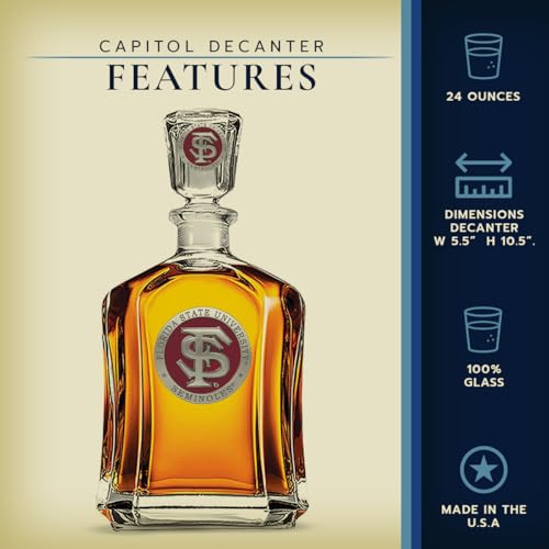 Image of Heritage Pewter Florida State Seminoles Capitol Decanter | 24 OZ Whiskey Decanter for Liquor with Airtight Stopper | Expertly Crafted Pewter Glass with Gift Box Clear