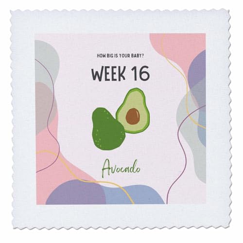 3dRose Image of Avocado How Big is Your Baby Week 16 - Quilt Squares (qs-388468-4)