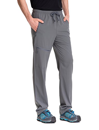 TRAILSIDE SUPPLY CO. Mens Stretch Workout Athletic Pants with Zipper Pockets, Grey, M