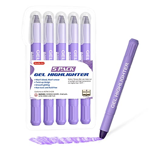 Shuttle Art 5 Pack Purple Gel Highlighters,Bible Highlighters,No Bleed Through, Bible Journaling Supplies,Great for Journaling, Highlighting and Study