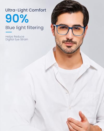 Image of ANRRI Blue Light Blocking Glasses, Anti Eyestrain Lens Lightweight Frame Eyeglasses, Blue, Men /Women