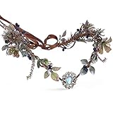 MOSTORY Woodland Elf Crystal Headpiece for Women Cypress Leaves Crown Headband Dark Vine Branches Ha