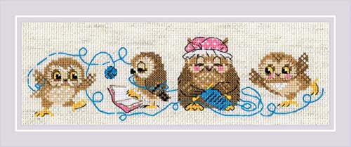 Image of RIOLIS - The Owl Family 1936, Animals Cross Stitch Kits 9 inchx3, Cross Stitch Kits for Beginners & Advanced, Crossstitching Kits Adult, Counted Stitching Kits, Embroidery Kit