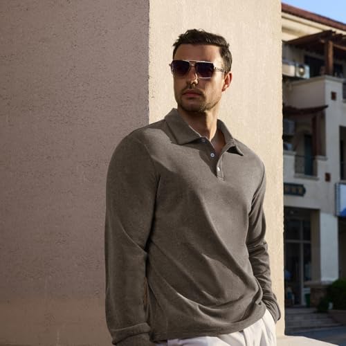 Camisetas Polo Informales para Hombre de Manga Larga, Tops Térmicos Básicos, Suaves, Elásticos y Cómodos, Cuello Clásico con Botones, Estilo Sólido y Ajuste Relajado, Ideales para Golf miniatura 3