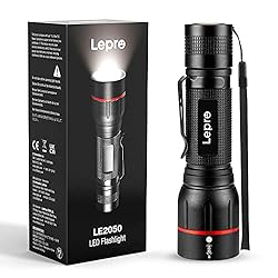 Lepro LED懐中電灯 フラッシュライト ハンディライト 強力 軍用 【LE2050/高輝度/18650と単四電池対応/ズーム式/5つ点灯モード/防滴/クリップ付き】電池式 防災 停電対策 緊急用 新型 軽量 キャンプ 登山 夜釣り (1個パック)