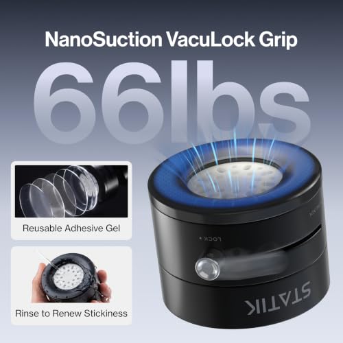 Image of Statik HyperMount (Gen 2) Magnetic Phone Holder, for iPhone and Android | Nano-Suction Adhesive Base, Compatible with MagSafe, Metal Rings for Android, Works on Smooth and Lightly Textured Surfaces