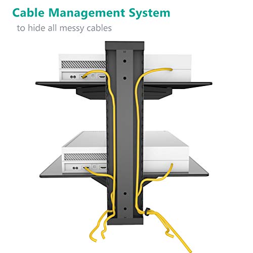 WALI Floating Strengthened Tempered Glass for DVD Players, Cable Boxes Games Consoles, TV Accessories (CS202), 2 Shelf, Black