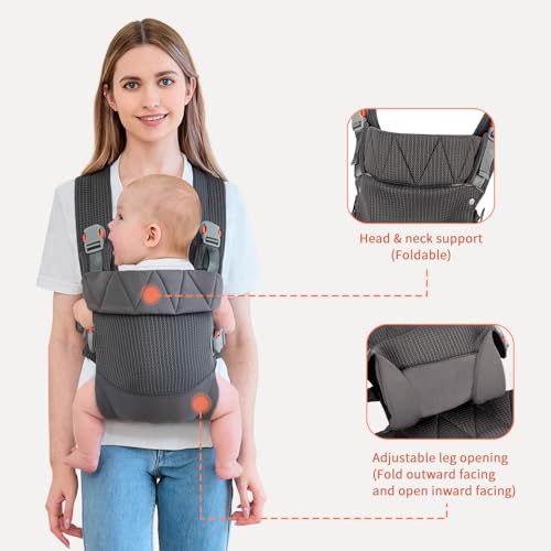 IULONEE Mochila Portabebés para Bebe Multifuncional Baby Carrier Wrap Ergonómicas Portabebés Ajustable Porteo Bebe Delantera y Trasera Carrier Adecuado para Niños y Niñas Gris Oscuro - imagen 5