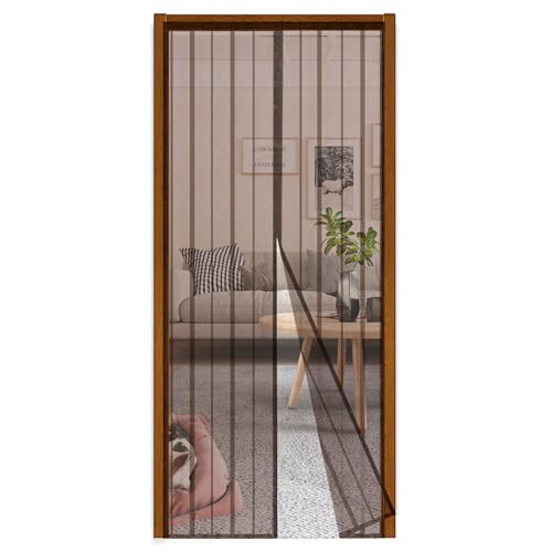 Sekey Magnetic Fly Screen Balcony Door, No Drilling, Door Curtain, Fly Protection, Sliding Door, Insect Protection, Curtain Door Easy to Assemble, 80 x 200 cm, Brown