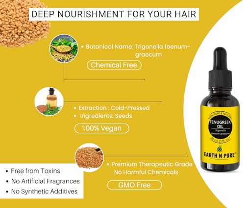 Image of Earth N Pure Fenugreek Oil | 100% Pure & Natural | Cold Pressed | Scalp Nourishment, Soft Hair & Smooth Skin | 50ml