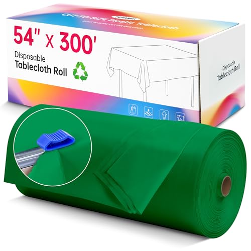 Image of 54In X 300Ft Plastic Table Cloth Disposable, 100% PEVA Tablecloth Roll