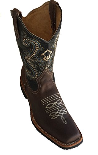 Men Cowboy Boots Genuine Cowhide Leather Plain Square Toe Rodeo Western Boots_Moca_10