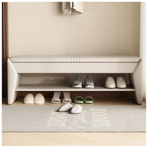 Banco de Zapatos otomano de Madera Maciza de 2 Niveles, Banco de Almacenamiento con cojín Suave y Asientos de Cuero, for Pasillo, Sala de Estar, Pasillo, Dormitorio y Porche(Beige,80cm/31.50in)