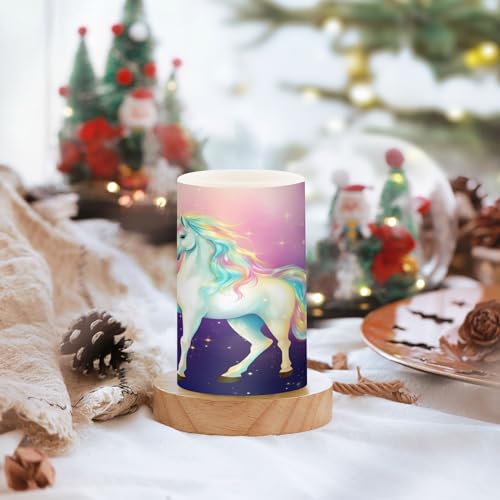 Image of Lights Flameless Candles Rainbow Fairy Unicorn Stars Pillar Candles Set of 2 Battery Operated Remote Control Warm Lights Home Decor