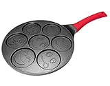 Emoji Pancake Pan with 7 Mini Molds, Non-Stick Aluminum Griddle with Heat-Resistant Silicone Handle,...