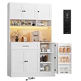 FJTJBSI 72' Kitchen Pantry Cabinet with LED Light...