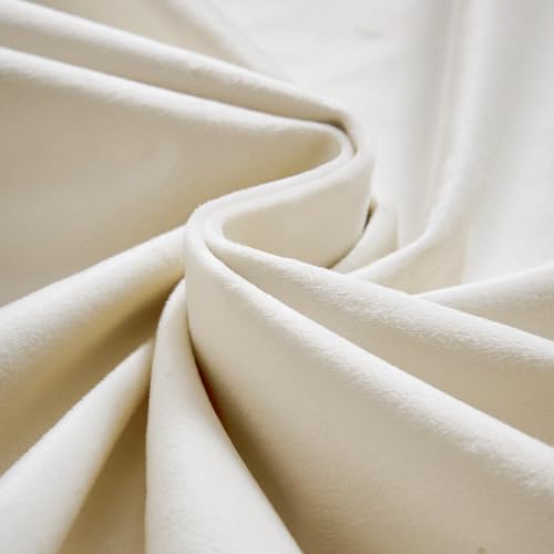 Image of Blackout Ivory Velvet Curtains Neutral Back Tab 52x96 Inch 2 Panels | Enhanced Light Blocking, Lined, For Bedroom & Living Room, Light Shifting Texture, Elegant Drape, Cozy, Rod Pocket