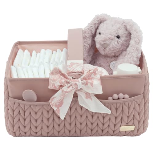 Image of LUKJOJO Luxurious Baby Diaper Caddy, Nursery Storage Basket for Newborn Boy and Girl, Travel Baby Basket for Diapers Baby Wipes, Organizer Tote Bag Storage Bin, Baby Shower Gifts(dusty rose)