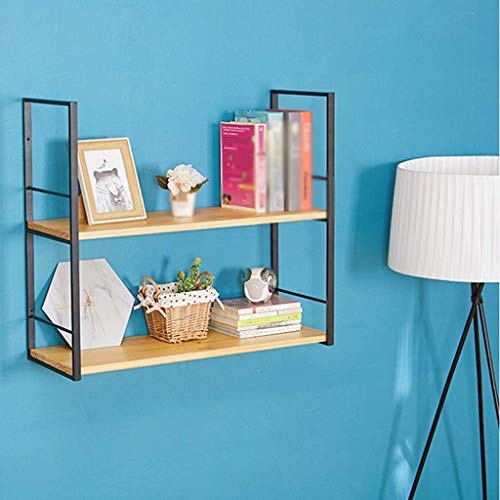 Wszjj Wrought Iron Solid Wood Shelf，Wood Wall Shelves For Pantry Living Room Bedroom Kitchen Entryway, 2 Tier #TOP2