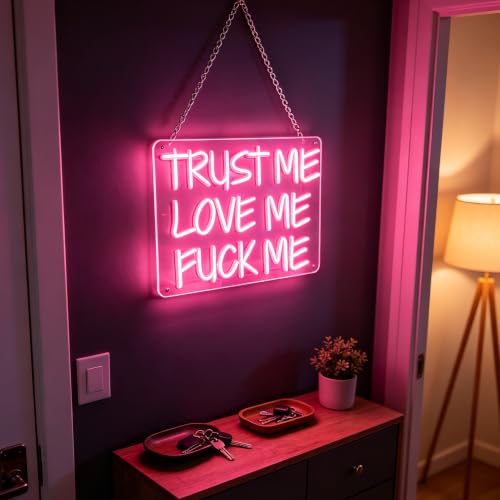 Trust Me Love Me Neon Sign - USB Powered Wall Table Decor for Bedroom Party Dorm Living Room, Pink LED Decorative Neon Light Aesthetic Room Decoration, 15.7 x 12.4 In by Neonawall - Used condition - Image 3