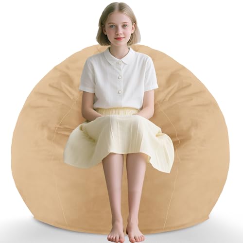 2FT Bean Bag Chair, Comfy Bean Bag Chairs with Memory Foam Filled, Fluffy Beanbag Sofa with Dutch Velvet Cover, Teardrop BeanBag Chairs for Living Room, Playroom - Khaki