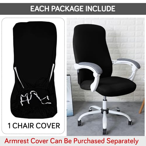Image of HOKIPO 'SereneSolids' 140 GSM Office Chair Cover for Desk Chair (Mid-Back) - 140 GSM Stretch Fabric - Washable, Durable & Anti-Slip - Fits Mid-Back Office Chairs, Black (AR-5221-BLK-M)