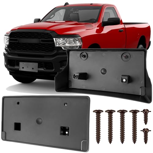 Image of License Plate Bracket Accessories for RAM 2500 3500 4500 5500 2019 2020 2021 2022 2023 2024 2025, Front Bumper License Plate Holder Replacement Frame Black Mount