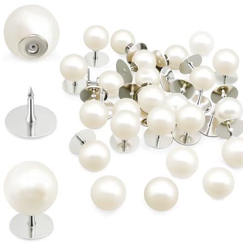 PIGORY 30 Sets Pearl Buttons No Sew Buttons for Clothes, 10mm Pearl Brooch Pins Reusable for Women, White Safety Pins for Dresses, Shirts, DIY Crafts, Fashion Decorative Accessories