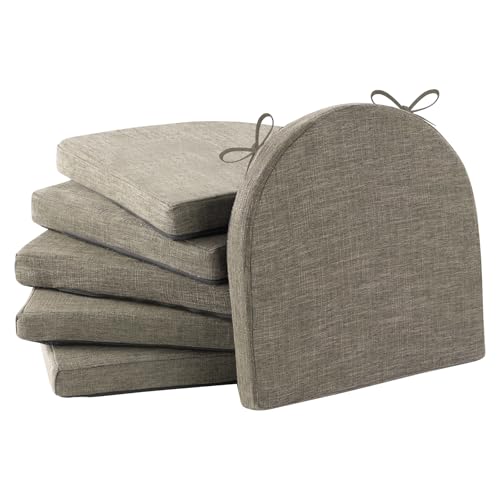 IPYNBAP Chair Cushions for Dining Chairs, Kitchen Chair Cushions, 16'' x 16'' x 2'', Non Slip Indoor Seat Cushions, Chair Pads for Dining Chairs with Ties & Removable Cover, Set of 6, Khaki