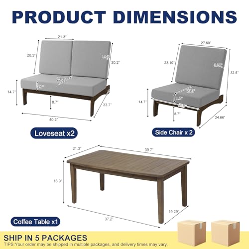Image of Pia Ricoo 4 Piece Patio Furniture Sets, Outdoor Loveseat Sofa Set with 2 Chairs & Coffee Table, Patio Conversation Set for Backyard, Deck, Lawn, Gray