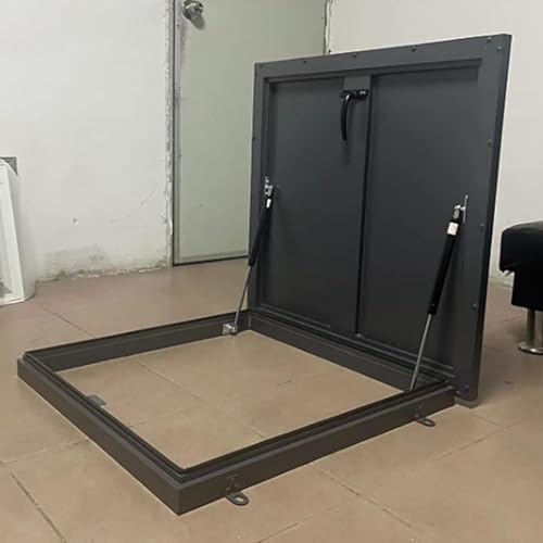 Puerta de seguridad de ventilación de techo de hierro con recubrimiento de polvo de aluminio, tapa de acceso al ático con puntal de choque de gas y mango para pozos/bodegas