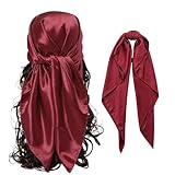 YAWYO Pañuelo burdeos, gran bandana cuadrada de satén para mujeres | Bufanda burdeos pañuelos de cabeza | Pañuelo de seda para envolver el cabello y dormir