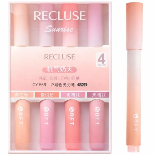 Image of RECLUSE Soft Pastel Highlighters Set of 4, Aesthetic Mild Color Highlighter Pens,Chisel Tip Smooth Ink Markers,No Bleed Bible Study Highlighters for School,Office,Journaling,Notes,Study & Planner Use