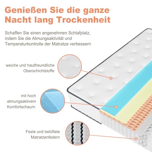 Sleremind Matratze 140x200, Taschenfederkernmatratze H3, 7 Zonen Matratze – Ansicht 4