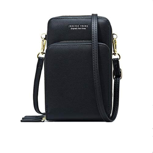 AIFILLE Sac à Main pour Femme Fille Crossbody Bag 3 Zip Porte Cartes PU Cuir Petit Sac Bandoulière Telephone Portable Sacs Pochette Coque Etui Compatible avec Samsung A10 A20E A40 A50 A70, Noir Cover