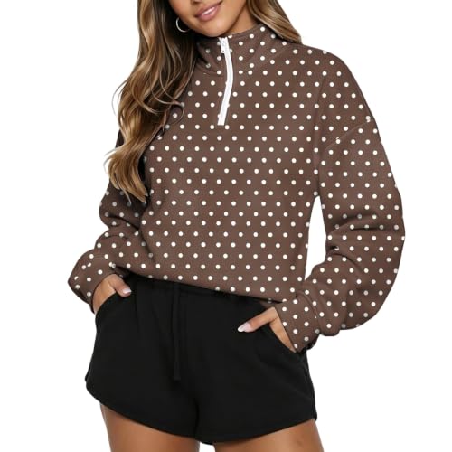 Gumipy Polka Dot Sweatshirt for Women 1/4 Zip Mock Neck Fall Sweatshirts - image 5