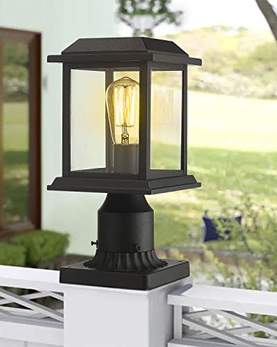Zeyu Outdoor Post Light, 12 Inch Exterior Post Lighting Fixture Pole Lantern, Clear Glass Shade And Black Finish, 0409-P Bk #TOP4