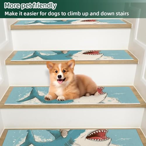 Tapis d'escalier antidérapants pour marches bois chat requin 76 cm