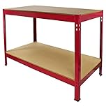 Monster Racking Work Bench Garage Metal Storage Shelving DIY Tools Heavy Duty Workbench Table Workshop Shed / 2 Shelves 90cm x 120cm x 60cm Red