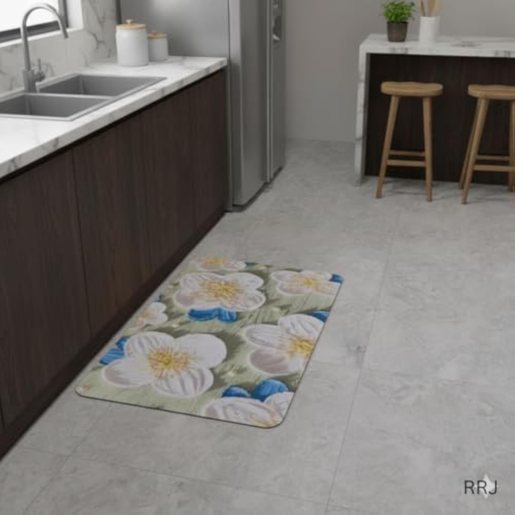 3D Flower Print Anti-Slip Bath Mat for Home