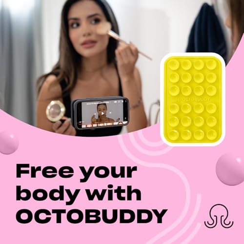 Image of OCTOBUDDY Classic MAX - Silicone Suction Phone Case Adhesive Mount - Hands-Free, Strong Grip Holder for Selfies and Videos - iPhone and Android Compatible - 2.6″ x 3.9″, Canary Yellow