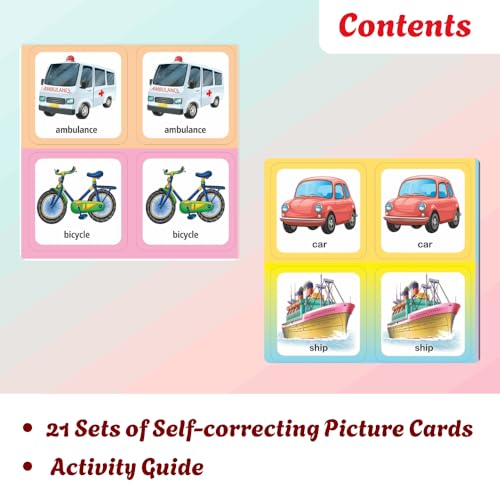 Image of Creative's Memory & Matching - Means of Transport | 21 Sets Self-Correcting Picture Cards + Activity Guide | Preschool Matching & Memory Card Game | Vocabulary Builder | Ages 3+