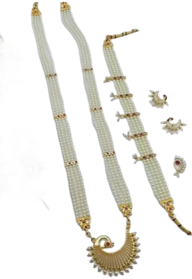 Maharashtra Trading Cream Pearl Tanmani Elegance Traditional Maharashtrian Jewelry Set for Women and Girls-image-10