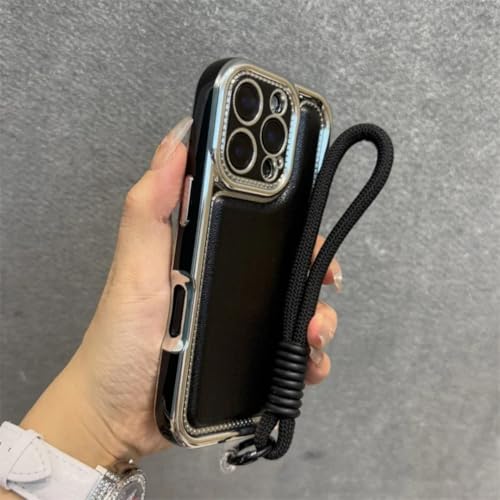 Étui en cuir de luxe pour iPhone 15 Pro, une protection élégante antichoc et galvanisée en noir