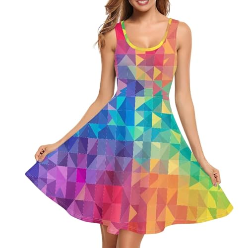 Image of TOADDITDO Women's Sleeveless O Neck Beach A-Line Party Coctail Tank Dresses Flared Sundress