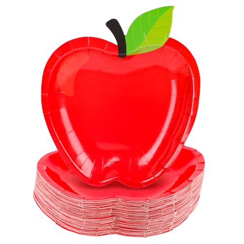 JOFONY 50PCS Red Apple Paper Plates Back to School Paper Plates Apples Shape Disposable Tableware Dinnerware for First Day of School Party Supplies and Table Decoration