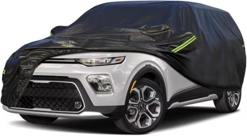 Image of KouKou Waterproof SUV Car Cover Suitable for Kia Soul from 2009 to 2025, 7 Layers Heavy Duty Car Cover Waterproof All Weather with Zipper Door for Sun Rain Snow Dust Uv Protection.Black